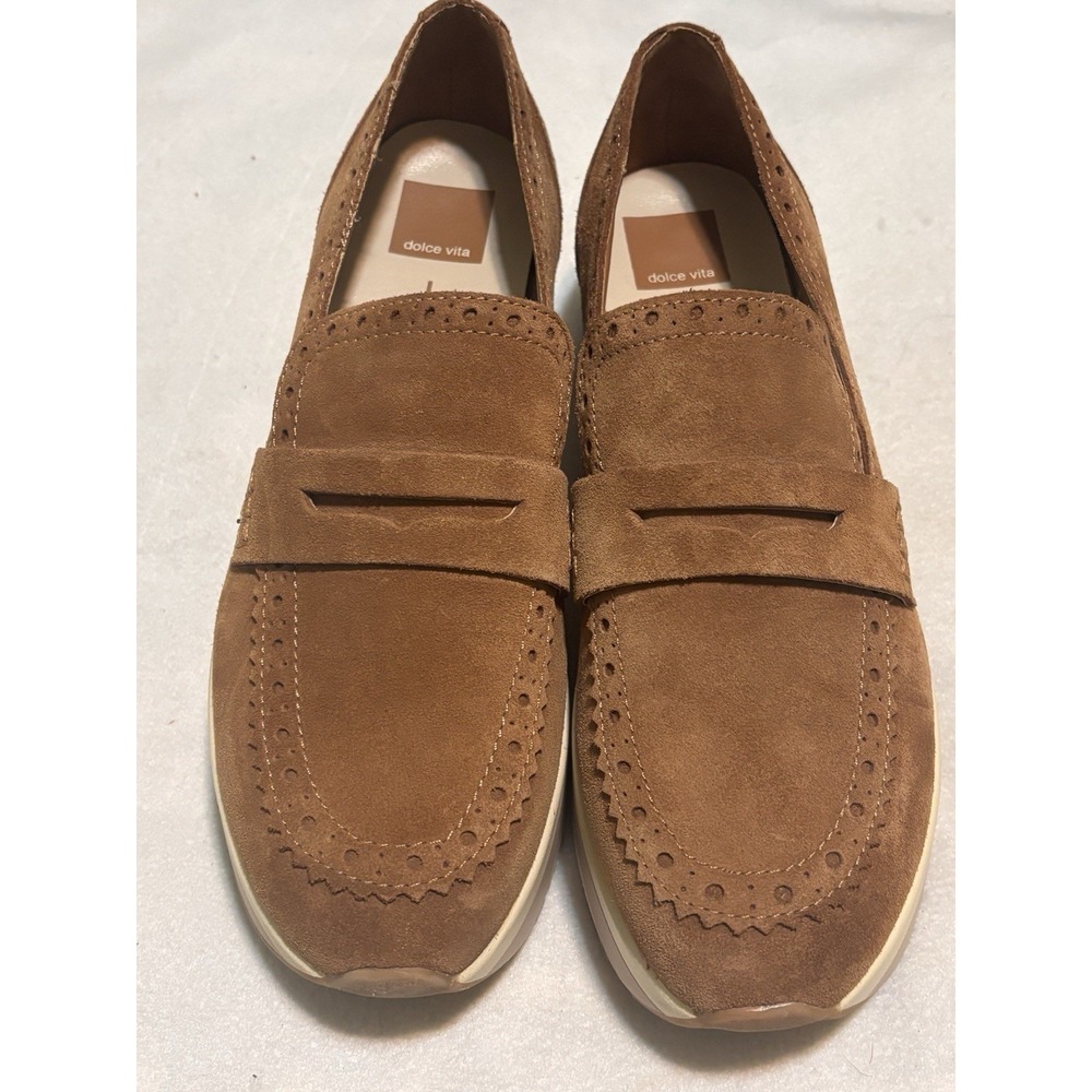 Dolce Vita Suede Platform Penny Loafers Tan Brown Women's Size 9.5 Casual Shoes